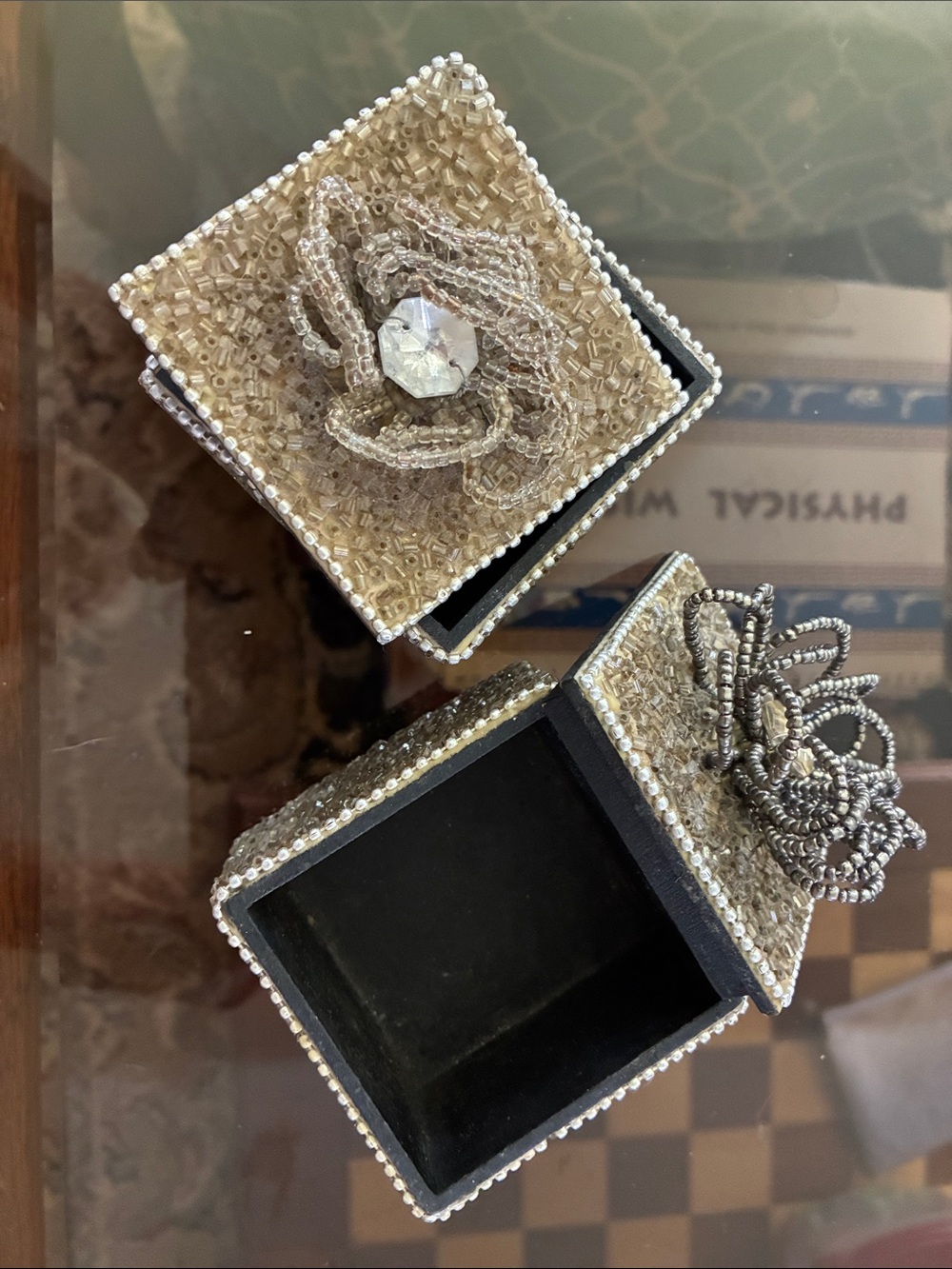 Beaded Flower Trinket Box - Champagne Bead Accent
